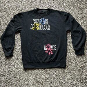 Keith Haring Sweatshirt Mens Large Black Crewneck L/S Streetwear Grunge Artistic